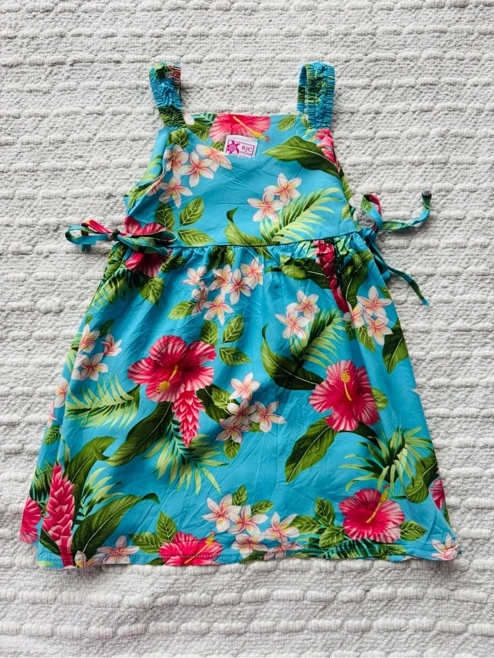 Girl’s Turquoise Tropical Hawaiian Floral Sundress Size 3